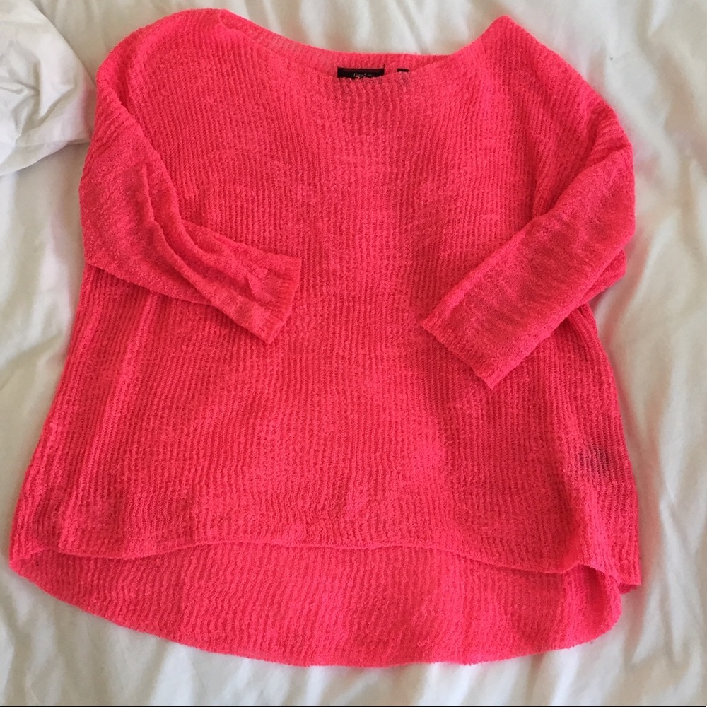 neon pink high low knit sweater